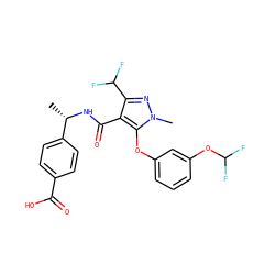 C[C@H](NC(=O)c1c(C(F)F)nn(C)c1Oc1cccc(OC(F)F)c1)c1ccc(C(=O)O)cc1 ZINC000114767382