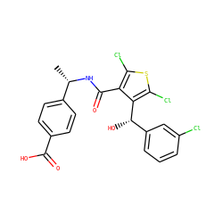 C[C@H](NC(=O)c1c(Cl)sc(Cl)c1[C@@H](O)c1cccc(Cl)c1)c1ccc(C(=O)O)cc1 ZINC000118701153