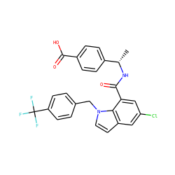 C[C@H](NC(=O)c1cc(Cl)cc2ccn(Cc3ccc(C(F)(F)F)cc3)c12)c1ccc(C(=O)O)cc1 ZINC000049035251
