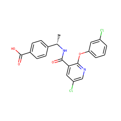 C[C@H](NC(=O)c1cc(Cl)cnc1Oc1cccc(Cl)c1)c1ccc(C(=O)O)cc1 ZINC000114407911