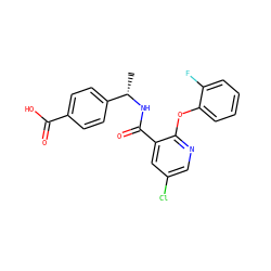 C[C@H](NC(=O)c1cc(Cl)cnc1Oc1ccccc1F)c1ccc(C(=O)O)cc1 ZINC001772623655