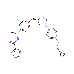 C[C@H](NC(=O)c1cc[nH]n1)c1ccc(O[C@@H]2CCN(c3ccc(OCC4CC4)cc3)C2)cc1 ZINC001772657066