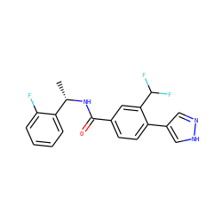C[C@H](NC(=O)c1ccc(-c2cn[nH]c2)c(C(F)F)c1)c1ccccc1F ZINC000223845848