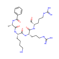C[C@H](NC(=O)c1ccccc1)C(=O)N[C@@H](CCCCN)C(=O)N[C@@H](CCCNC(=N)N)C(=O)N[C@H](C=O)CCCNC(=N)N ZINC000028565101