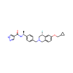 C[C@H](NC(=O)c1cn[nH]c1)c1ccc(CN2Cc3ccc(OCC4CC4)cc3[C@@H](F)C2)cc1 ZINC001772592313