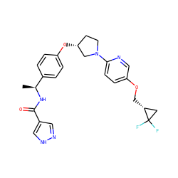 C[C@H](NC(=O)c1cn[nH]c1)c1ccc(O[C@@H]2CCN(c3ccc(OC[C@@H]4CC4(F)F)cn3)C2)cc1 ZINC000231378031