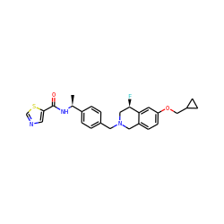 C[C@H](NC(=O)c1cncs1)c1ccc(CN2Cc3ccc(OCC4CC4)cc3[C@H](F)C2)cc1 ZINC001772652920