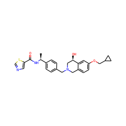 C[C@H](NC(=O)c1cncs1)c1ccc(CN2Cc3ccc(OCC4CC4)cc3[C@H](O)C2)cc1 ZINC001772647142