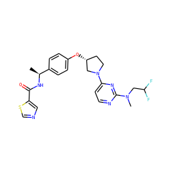 C[C@H](NC(=O)c1cncs1)c1ccc(O[C@@H]2CCN(c3ccnc(N(C)CC(F)F)n3)C2)cc1 ZINC000261072845