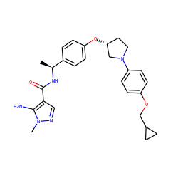 C[C@H](NC(=O)c1cnn(C)c1N)c1ccc(O[C@@H]2CCN(c3ccc(OCC4CC4)cc3)C2)cc1 ZINC001772585744