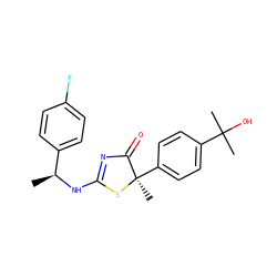 C[C@H](NC1=NC(=O)[C@@](C)(c2ccc(C(C)(C)O)cc2)S1)c1ccc(F)cc1 ZINC000040865923