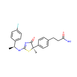 C[C@H](NC1=NC(=O)[C@@](C)(c2ccc(CCC(N)=O)cc2)S1)c1ccc(F)cc1 ZINC000040393182