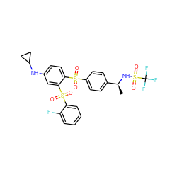 C[C@H](NS(=O)(=O)C(F)(F)F)c1ccc(S(=O)(=O)c2ccc(NC3CC3)cc2S(=O)(=O)c2ccccc2F)cc1 ZINC000028898657