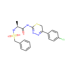 C[C@H](NS(=O)(=O)Cc1ccccc1)C(=O)NC1=NN=C(c2ccc(Cl)cc2)CS1 ZINC000013864141