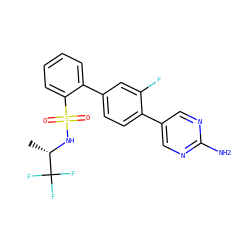 C[C@H](NS(=O)(=O)c1ccccc1-c1ccc(-c2cnc(N)nc2)c(F)c1)C(F)(F)F ZINC000224836539