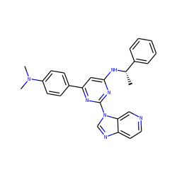 C[C@H](Nc1cc(-c2ccc(N(C)C)cc2)nc(-n2cnc3ccncc32)n1)c1ccccc1 ZINC000036348878