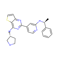 C[C@H](Nc1cc(-c2nc(N[C@@H]3CCNC3)c3sccc3n2)ccn1)c1ccccc1 ZINC000223678808