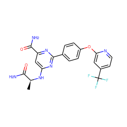 C[C@H](Nc1cc(C(N)=O)nc(-c2ccc(Oc3cc(C(F)(F)F)ccn3)cc2)n1)C(N)=O ZINC000144587608