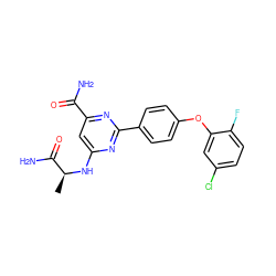C[C@H](Nc1cc(C(N)=O)nc(-c2ccc(Oc3cc(Cl)ccc3F)cc2)n1)C(N)=O ZINC000142474710