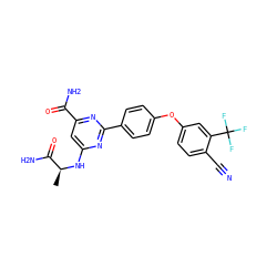 C[C@H](Nc1cc(C(N)=O)nc(-c2ccc(Oc3ccc(C#N)c(C(F)(F)F)c3)cc2)n1)C(N)=O ZINC000142384984