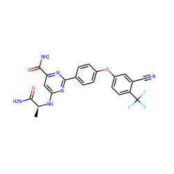 C[C@H](Nc1cc(C(N)=O)nc(-c2ccc(Oc3ccc(C(F)(F)F)c(C#N)c3)cc2)n1)C(N)=O ZINC000142421638