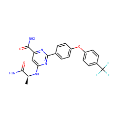 C[C@H](Nc1cc(C(N)=O)nc(-c2ccc(Oc3ccc(C(F)(F)F)cc3)cc2)n1)C(N)=O ZINC000142416918