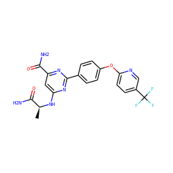 C[C@H](Nc1cc(C(N)=O)nc(-c2ccc(Oc3ccc(C(F)(F)F)cn3)cc2)n1)C(N)=O ZINC000142346949