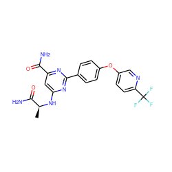 C[C@H](Nc1cc(C(N)=O)nc(-c2ccc(Oc3ccc(C(F)(F)F)nc3)cc2)n1)C(N)=O ZINC000144588020