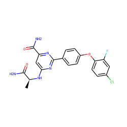 C[C@H](Nc1cc(C(N)=O)nc(-c2ccc(Oc3ccc(Cl)cc3F)cc2)n1)C(N)=O ZINC000142342350