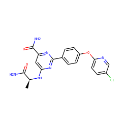 C[C@H](Nc1cc(C(N)=O)nc(-c2ccc(Oc3ccc(Cl)cn3)cc2)n1)C(N)=O ZINC000142448682