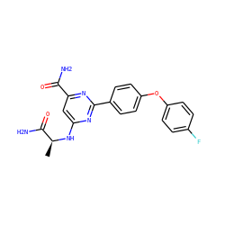 C[C@H](Nc1cc(C(N)=O)nc(-c2ccc(Oc3ccc(F)cc3)cc2)n1)C(N)=O ZINC000142361284