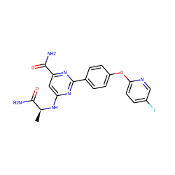 C[C@H](Nc1cc(C(N)=O)nc(-c2ccc(Oc3ccc(F)cn3)cc2)n1)C(N)=O ZINC000142476422