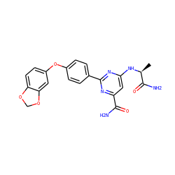C[C@H](Nc1cc(C(N)=O)nc(-c2ccc(Oc3ccc4c(c3)OCO4)cc2)n1)C(N)=O ZINC000142349705