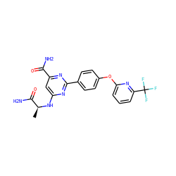 C[C@H](Nc1cc(C(N)=O)nc(-c2ccc(Oc3cccc(C(F)(F)F)n3)cc2)n1)C(N)=O ZINC000144589065