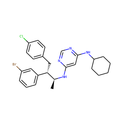 C[C@H](Nc1cc(NC2CCCCC2)ncn1)[C@@H](Cc1ccc(Cl)cc1)c1cccc(Br)c1 ZINC000043058973