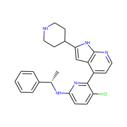 C[C@H](Nc1ccc(Cl)c(-c2ccnc3[nH]c(C4CCNCC4)cc23)n1)c1ccccc1 ZINC000220163673