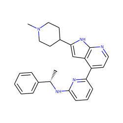 C[C@H](Nc1cccc(-c2ccnc3[nH]c(C4CCN(C)CC4)cc23)n1)c1ccccc1 ZINC000220227144