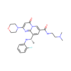C[C@H](Nc1ccccc1F)c1cc(C(=O)NCCN(C)C)cn2c(=O)cc(N3CCOCC3)nc12 ZINC000299824358