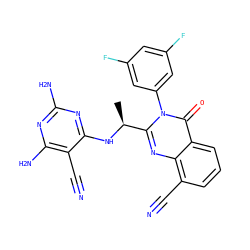 C[C@H](Nc1nc(N)nc(N)c1C#N)c1nc2c(C#N)cccc2c(=O)n1-c1cc(F)cc(F)c1 ZINC000219296114