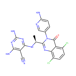 C[C@H](Nc1nc(N)nc(N)c1C#N)c1nc2c(Cl)ccc(Cl)c2c(=O)n1-c1ccc(N)nc1 ZINC000220868410