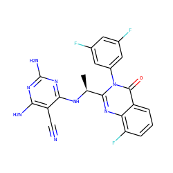 C[C@H](Nc1nc(N)nc(N)c1C#N)c1nc2c(F)cccc2c(=O)n1-c1cc(F)cc(F)c1 ZINC000209554163