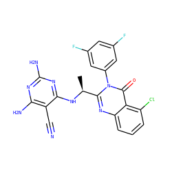 C[C@H](Nc1nc(N)nc(N)c1C#N)c1nc2cccc(Cl)c2c(=O)n1-c1cc(F)cc(F)c1 ZINC000209657613
