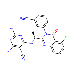 C[C@H](Nc1nc(N)nc(N)c1C#N)c1nc2cccc(Cl)c2c(=O)n1-c1cccc(C#N)c1 ZINC000209553968