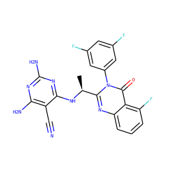 C[C@H](Nc1nc(N)nc(N)c1C#N)c1nc2cccc(F)c2c(=O)n1-c1cc(F)cc(F)c1 ZINC000209546845