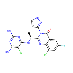 C[C@H](Nc1nc(N)nc(N)c1Cl)c1nc2c(Cl)cc(F)cc2c(=O)n1-c1cc[nH]n1 ZINC001772622693