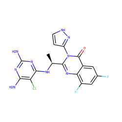 C[C@H](Nc1nc(N)nc(N)c1Cl)c1nc2c(F)cc(F)cc2c(=O)n1-c1cc[nH]n1 ZINC001772619995