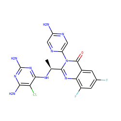 C[C@H](Nc1nc(N)nc(N)c1Cl)c1nc2c(F)cc(F)cc2c(=O)n1-c1cnc(N)cn1 ZINC001772651477