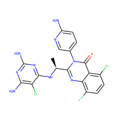 C[C@H](Nc1nc(N)nc(N)c1Cl)c1nc2c(F)ccc(Cl)c2c(=O)n1-c1ccc(N)nc1 ZINC000220871340