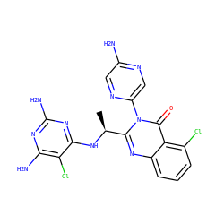 C[C@H](Nc1nc(N)nc(N)c1Cl)c1nc2cccc(Cl)c2c(=O)n1-c1cnc(N)cn1 ZINC001772657496