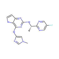 C[C@H](Nc1nc(Nc2cn(C)cn2)c2[nH]ccc2n1)c1ncc(F)cn1 ZINC000068204687